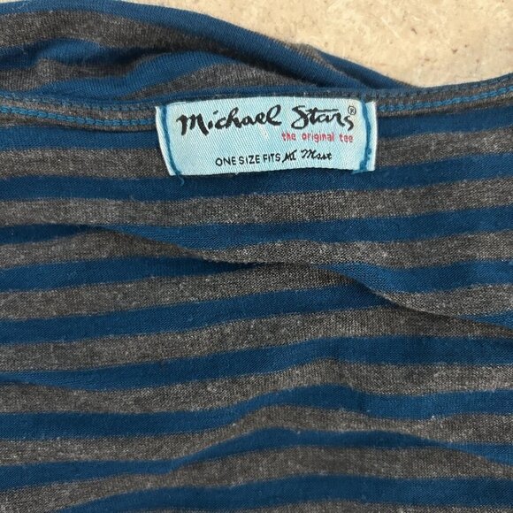 Michael Stars Teal Blue and Gray Striped Slouchy Long Sleeve Cotton Modal Top OS - Picture 6 of 10